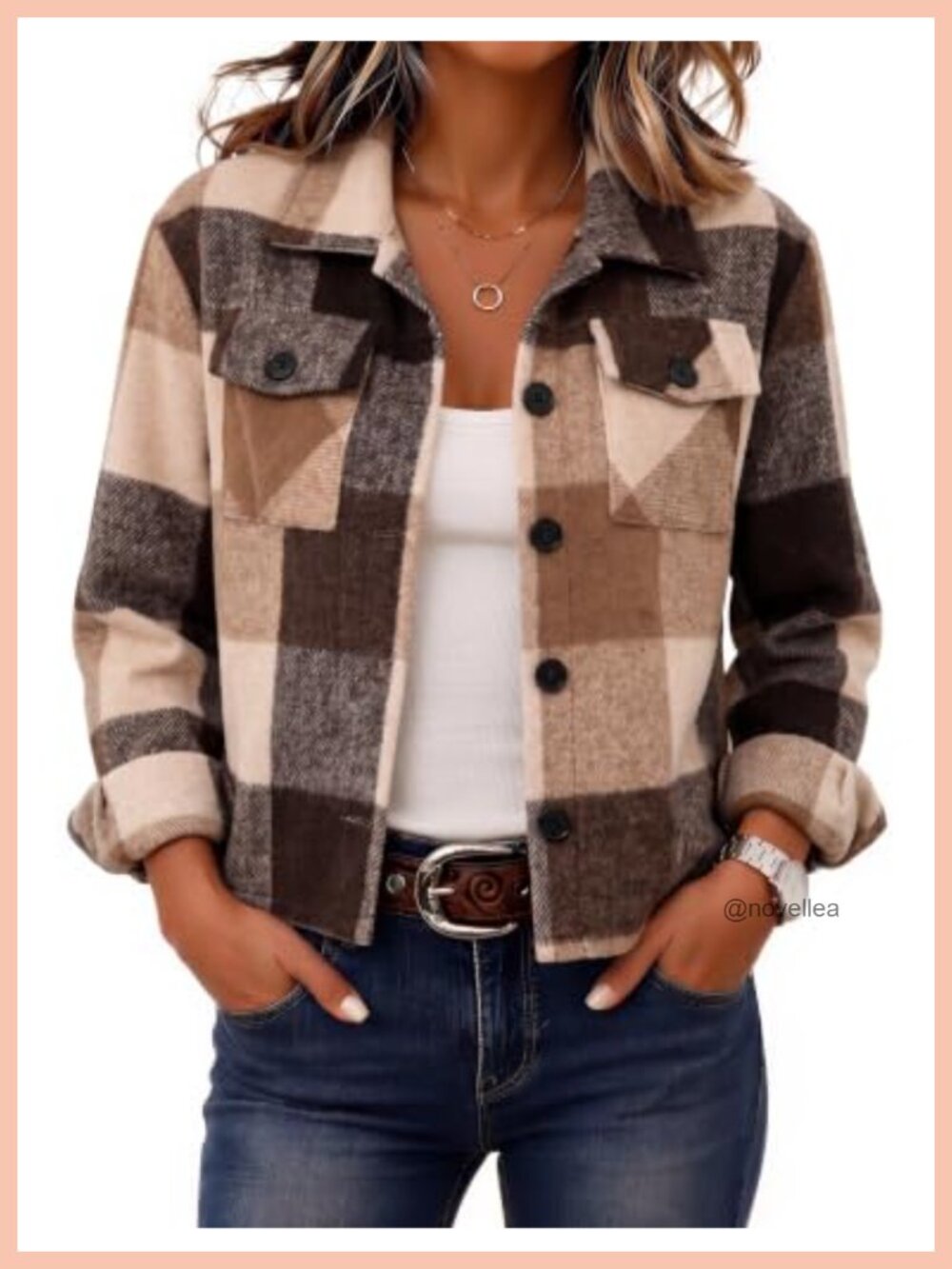Cropped Plaid Flannel Shacket Button Down Casual Jacket